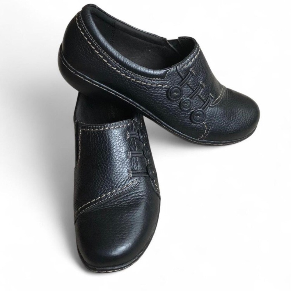 Clarks Leather Loafer Black Ashland Effie Comfort Flat Shoes Sz 8W